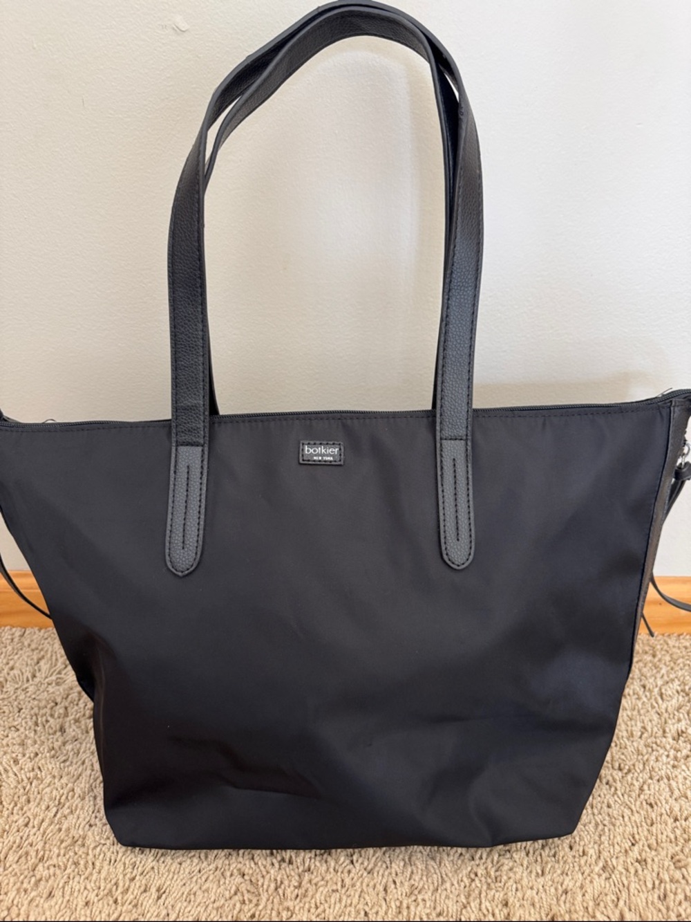 Botkier New York Designer Black Large Nylon Tote Shoulder Bag w/ Leather Straps